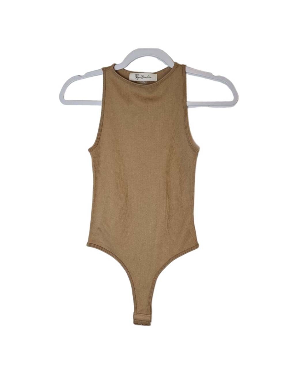 Lyn Burches Tan Ribbed Seamless Sleeveless Bodysuit One Size High Neck Layering